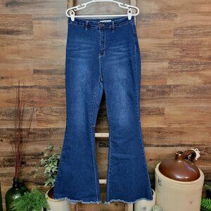 YMI Jeans Size 31 Chloe Flare High Rise Fray Hem Medium Wash Western Boho